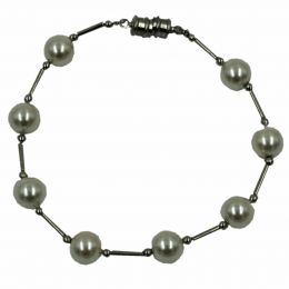 Dick Wicks Magnetic Classic Cable Link Bracelet with Large White Pearl
