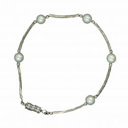 Dick Wicks Magnetic Classic Cable Link Bracelet with Small White Pearl